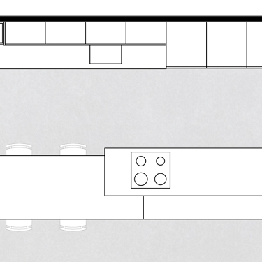 Medidas y distribución de muebles de cocina. Opción 6.